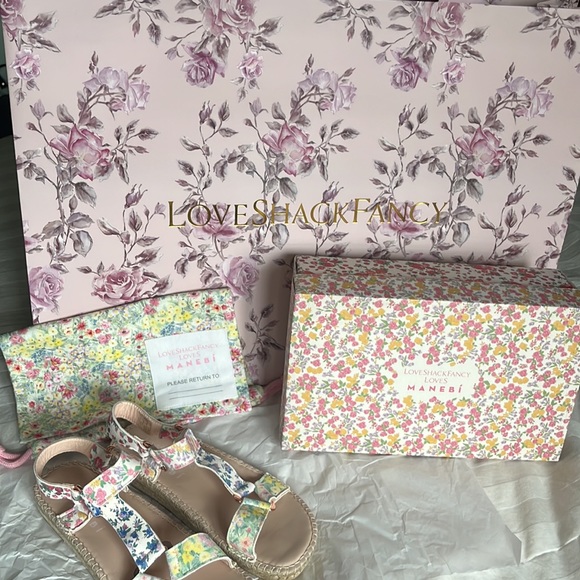 LoveShackFancy Shoes - LoveShackFancy x Manebi Floral Leather Espadrille Sandals + box & dust bag.